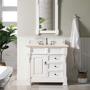 Brookfield 36 inch Bathroom Vanity in Bright White With Eternal Marfil Quartz Top
