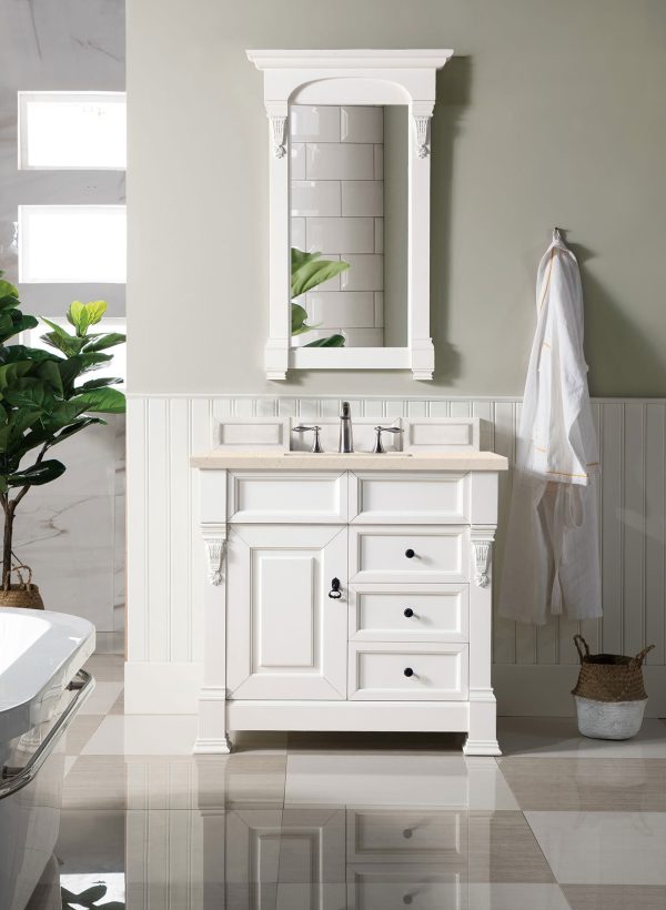 Brookfield 36 inch Bathroom Vanity in Bright White With Eternal Marfil Quartz Top