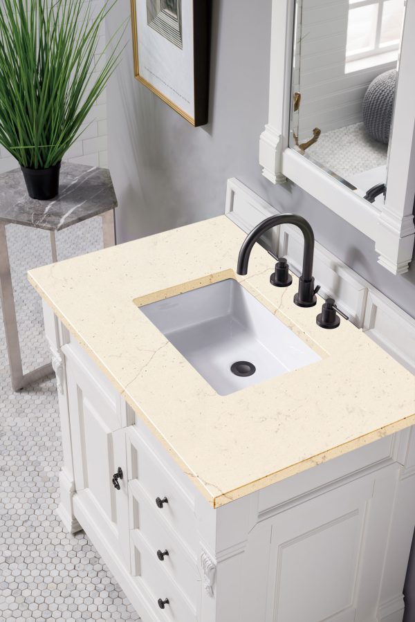 Brookfield 36 inch Bathroom Vanity in Bright White With Eternal Marfil Quartz Top