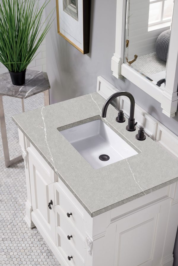 Brookfield 36 inch Bathroom Vanity in Bright White With Eternal Serena Quartz Top