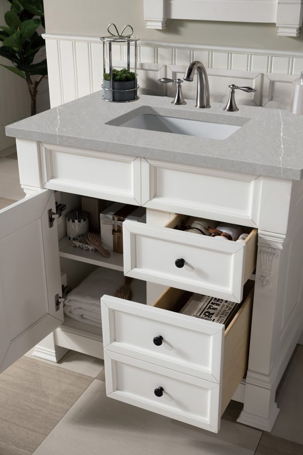 Brookfield 36 inch Bathroom Vanity in Bright White With Eternal Serena Quartz Top