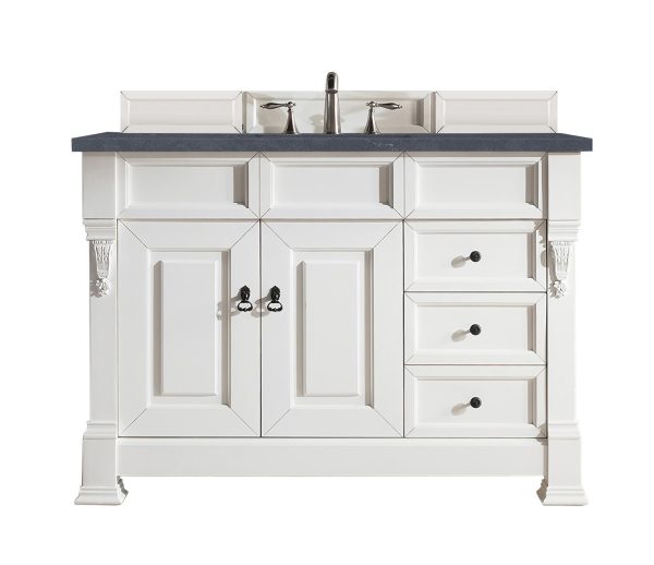 Brookfield 48 inch Bathroom Vanity in Bright White With Charcoal Soapstone Quartz Top
