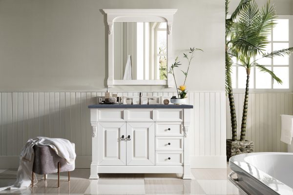 Brookfield 48 inch Bathroom Vanity in Bright White With Charcoal Soapstone Quartz Top