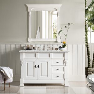 Brookfield 48 inch Bathroom Vanity in Bright White With Eternal Jasmine Pearl Quartz Top