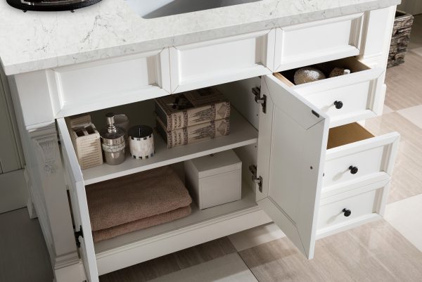 Brookfield 48 inch Bathroom Vanity in Bright White With Eternal Jasmine Pearl Quartz Top