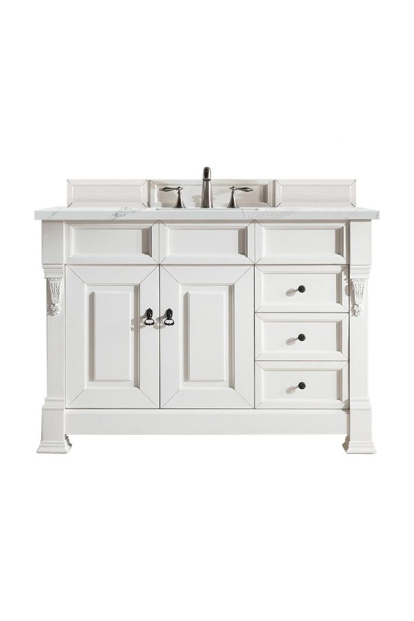 Brookfield 48 inch Bathroom Vanity in Bright White With Ethereal Noctis Quartz Top