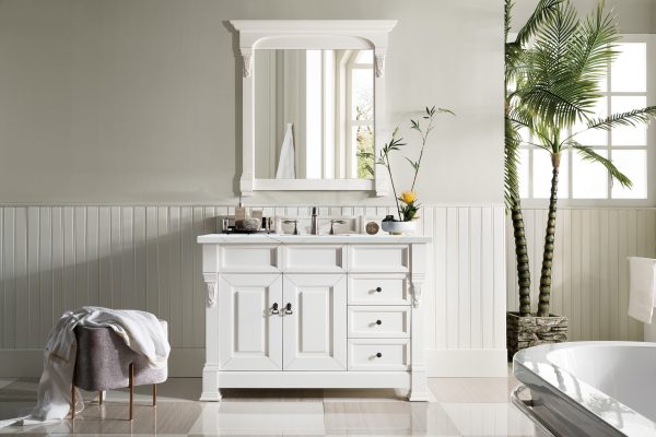 Brookfield 48 inch Bathroom Vanity in Bright White With Ethereal Noctis Quartz Top