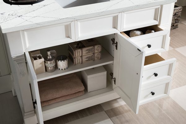 Brookfield 48 inch Bathroom Vanity in Bright White With Ethereal Noctis Quartz Top