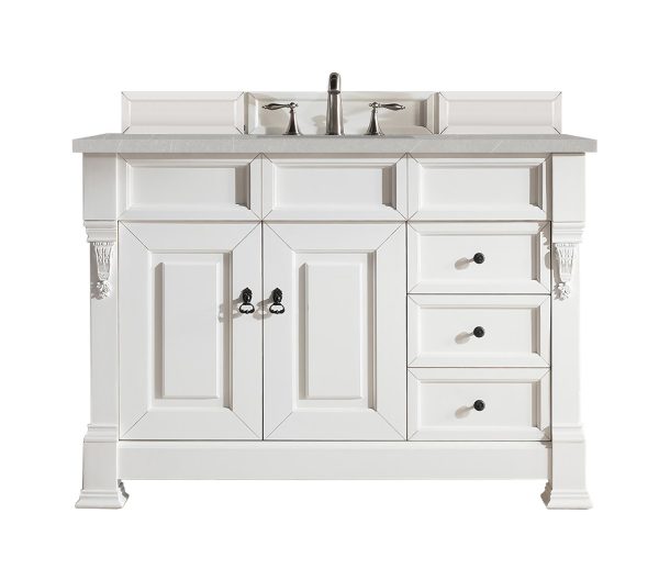 Brookfield 48 inch Bathroom Vanity in Bright White With Eternal Serena Quartz Top