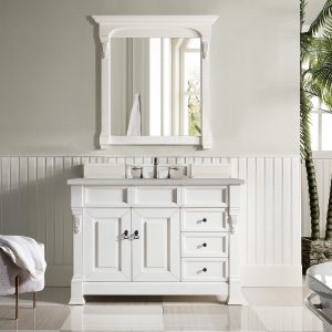 Brookfield 48 inch Bathroom Vanity in Bright White With Eternal Serena Quartz Top