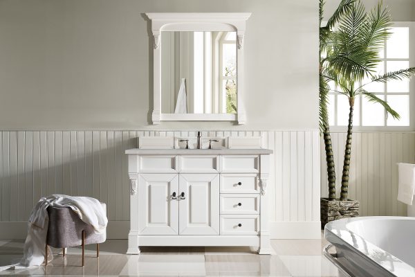 Brookfield 48 inch Bathroom Vanity in Bright White With Eternal Serena Quartz Top
