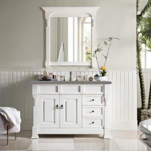 Brookfield 48 inch Bathroom Vanity in Bright White With Grey Expo Quartz Top