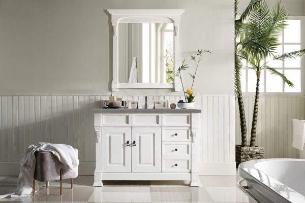 Brookfield 48 inch Bathroom Vanity in Bright White With Grey Expo Quartz Top