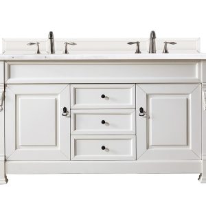 Brookfield 60 inch Double Bathroom Vanity in Bright White With Arctic Fall Quartz Top