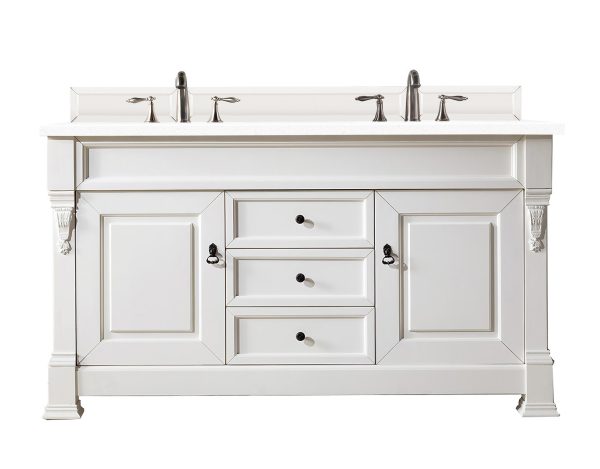 Brookfield 60 inch Double Bathroom Vanity in Bright White With White Quartz Top