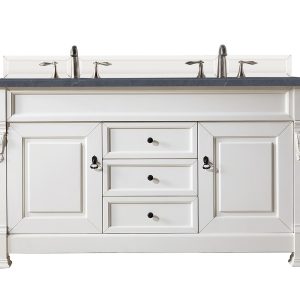 Brookfield 60 inch Double Bathroom Vanity in Bright White With Charcoal Soapstone Quartz Top