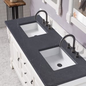Brookfield 60 inch Double Bathroom Vanity in Bright White With Charcoal Soapstone Quartz Top