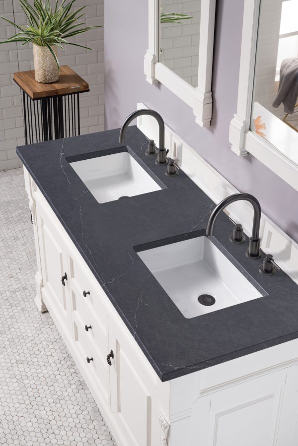 Brookfield 60 inch Double Bathroom Vanity in Bright White With Charcoal Soapstone Quartz Top