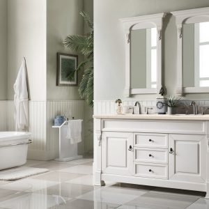 Brookfield 60 inch Double Bathroom Vanity in Bright White With Eternal Marfil Quartz Top