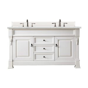 Brookfield 60 inch Double Bathroom Vanity in Bright White With Ethereal Noctis Quartz Top