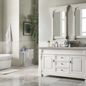 Brookfield 60 inch Double Bathroom Vanity in Bright White With Eternal Serena Quartz Top