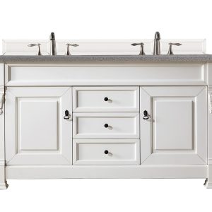 Brookfield 60 inch Double Bathroom Vanity in Bright White With Grey Expo Quartz Top