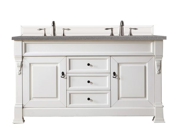 Brookfield 60 inch Double Bathroom Vanity in Bright White With Grey Expo Quartz Top