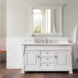 Brookfield 60 inch Single Bathroom Vanity in Bright White With Arctic Fall Quartz Top