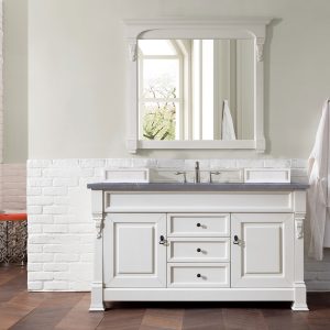 Brookfield 60 inch Single Bathroom Vanity in Bright White With Charcoal Soapstone Quartz Top