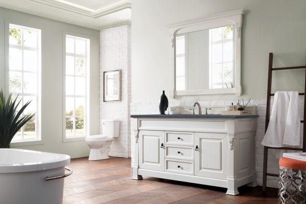 Brookfield 60 inch Single Bathroom Vanity in Bright White With Charcoal Soapstone Quartz Top
