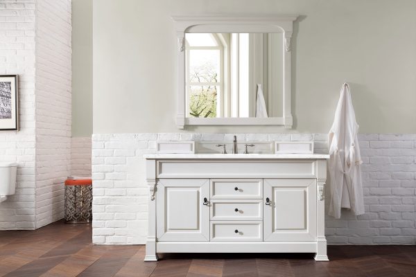 Brookfield 60 inch Single Bathroom Vanity in Bright White With Eternal Jasmine Pearl Quartz Top