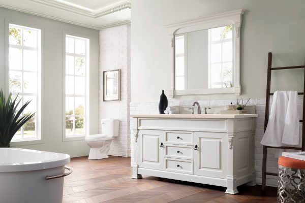 Brookfield 60 inch Single Bathroom Vanity in Bright White With Eternal Marfil Quartz Top