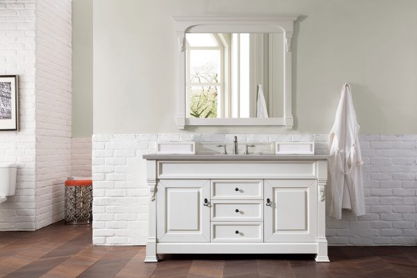 Brookfield 60 inch Single Bathroom Vanity in Bright White With Grey Expo Quartz Top