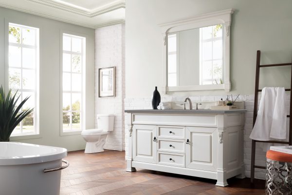 Brookfield 60 inch Single Bathroom Vanity in Bright White With Grey Expo Quartz Top