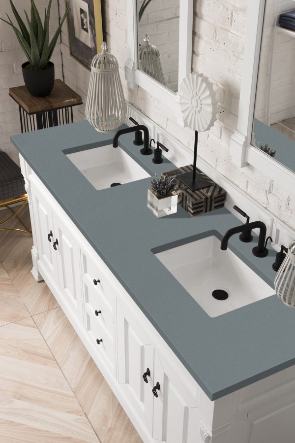 Brookfield 72 inch Double Bathroom Vanity in Bright White With Cala Blue Quartz Top