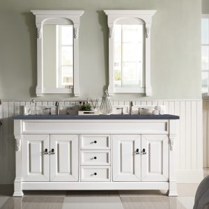 Brookfield 72 inch Double Bathroom Vanity in Bright White With Charcoal Soapstone Quartz Top