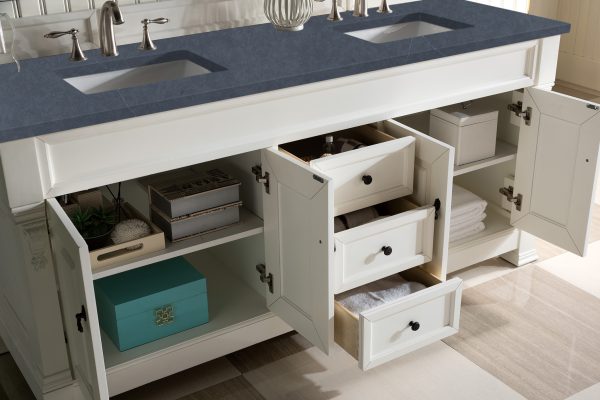 Brookfield 72 inch Double Bathroom Vanity in Bright White With Charcoal Soapstone Quartz Top