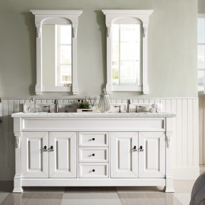 Brookfield 72 inch Double Bathroom Vanity in Bright White With Eternal Jasmine Pearl Quartz Top