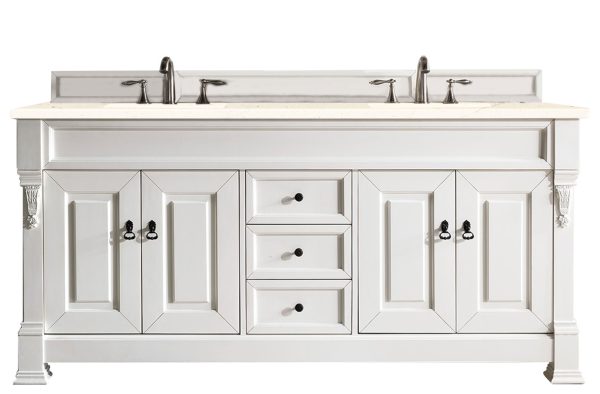 Brookfield 72 inch Double Bathroom Vanity in Bright White With Eternal Marfil Quartz Top