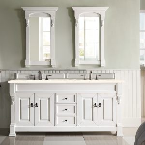 Brookfield 72 inch Double Bathroom Vanity in Bright White With Eternal Marfil Quartz Top