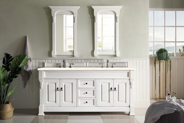 Brookfield 72 inch Double Bathroom Vanity in Bright White With Eternal Marfil Quartz Top