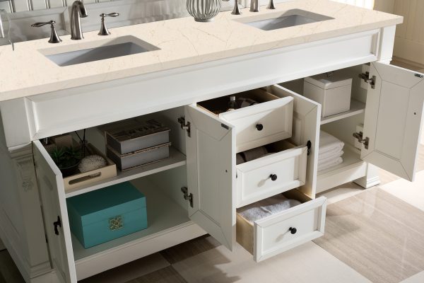 Brookfield 72 inch Double Bathroom Vanity in Bright White With Eternal Marfil Quartz Top