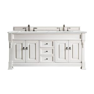 Brookfield 72 inch Double Bathroom Vanity in Bright White With Ethereal Noctis Quartz Top