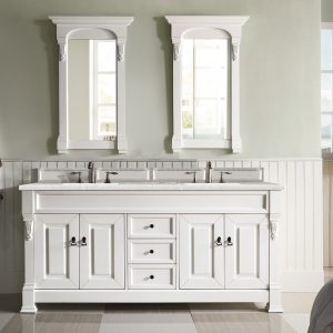 Brookfield 72 inch Double Bathroom Vanity in Bright White With Eternal Serena Quartz Top