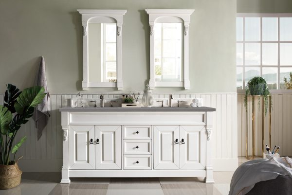 Brookfield 72 inch Double Bathroom Vanity in Bright White With Grey Expo Quartz Top