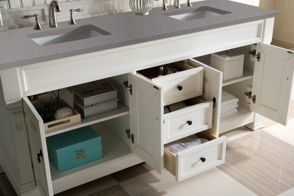 Brookfield 72 inch Double Bathroom Vanity in Bright White With Grey Expo Quartz Top