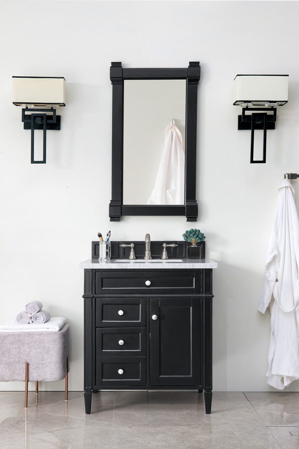 Brittany 30 inch Bathroom Vanity in Black Onyx With Carrara Marble Top Top