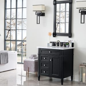 Brittany 30 inch Bathroom Vanity in Black Onyx With Carrara Marble Top Top