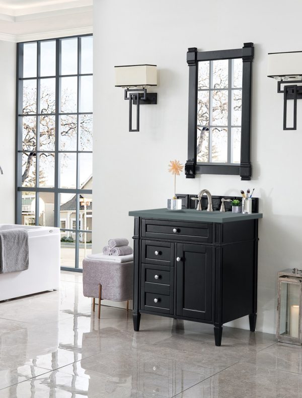 Brittany 30 inch Bathroom Vanity in Black Onyx With Cala Blue Quartz Top