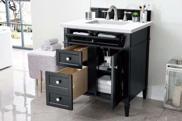 Brittany 30 inch Bathroom Vanity in Black Onyx With White Quartz Top